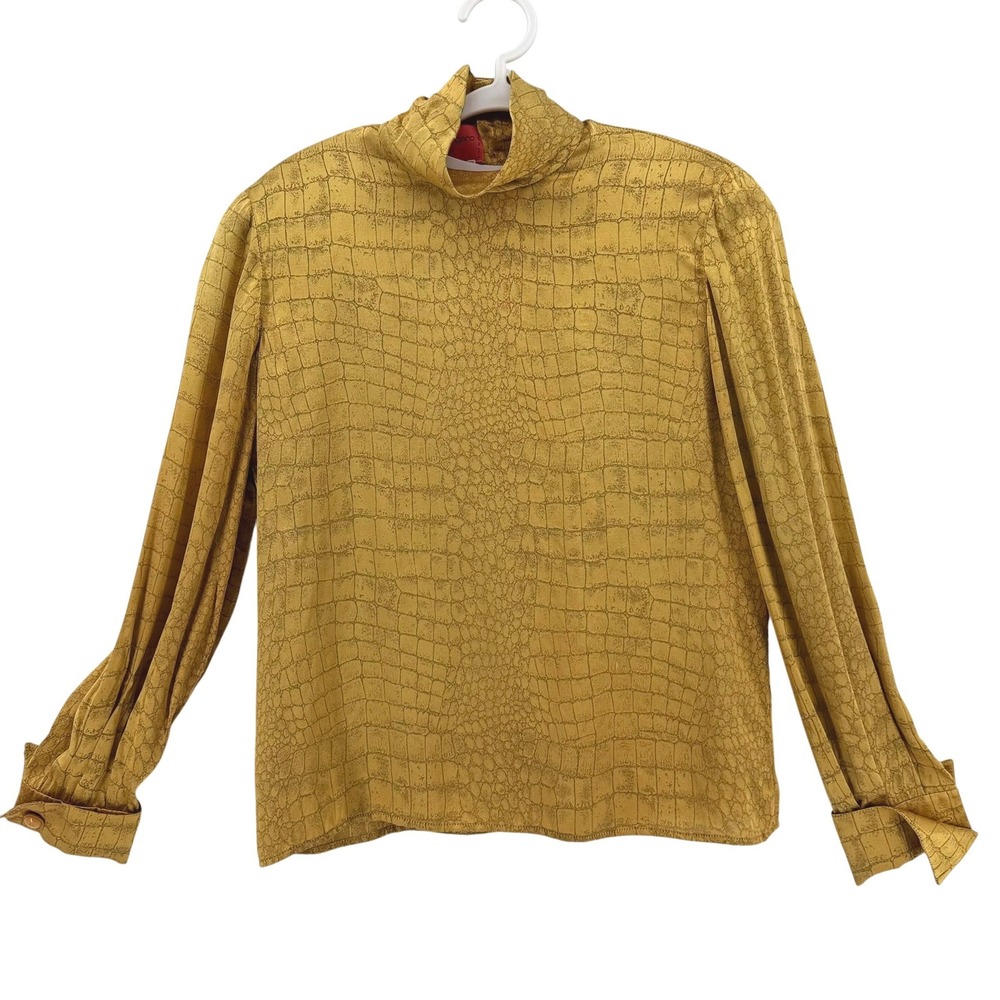 Emanuel Ungaro Parallele Mock Neck Blouse Crocodile Print Bergdorf Goodman S/M